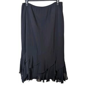 Vintage JBS Black Ruffled Hem Maxi skirt Sz 16/18 whimsygoth dark academia goth